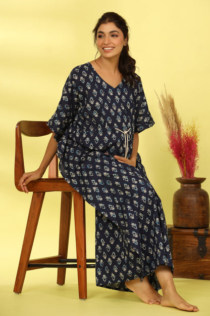 Indigo Batik Print Maternity & Nursing Kaftan