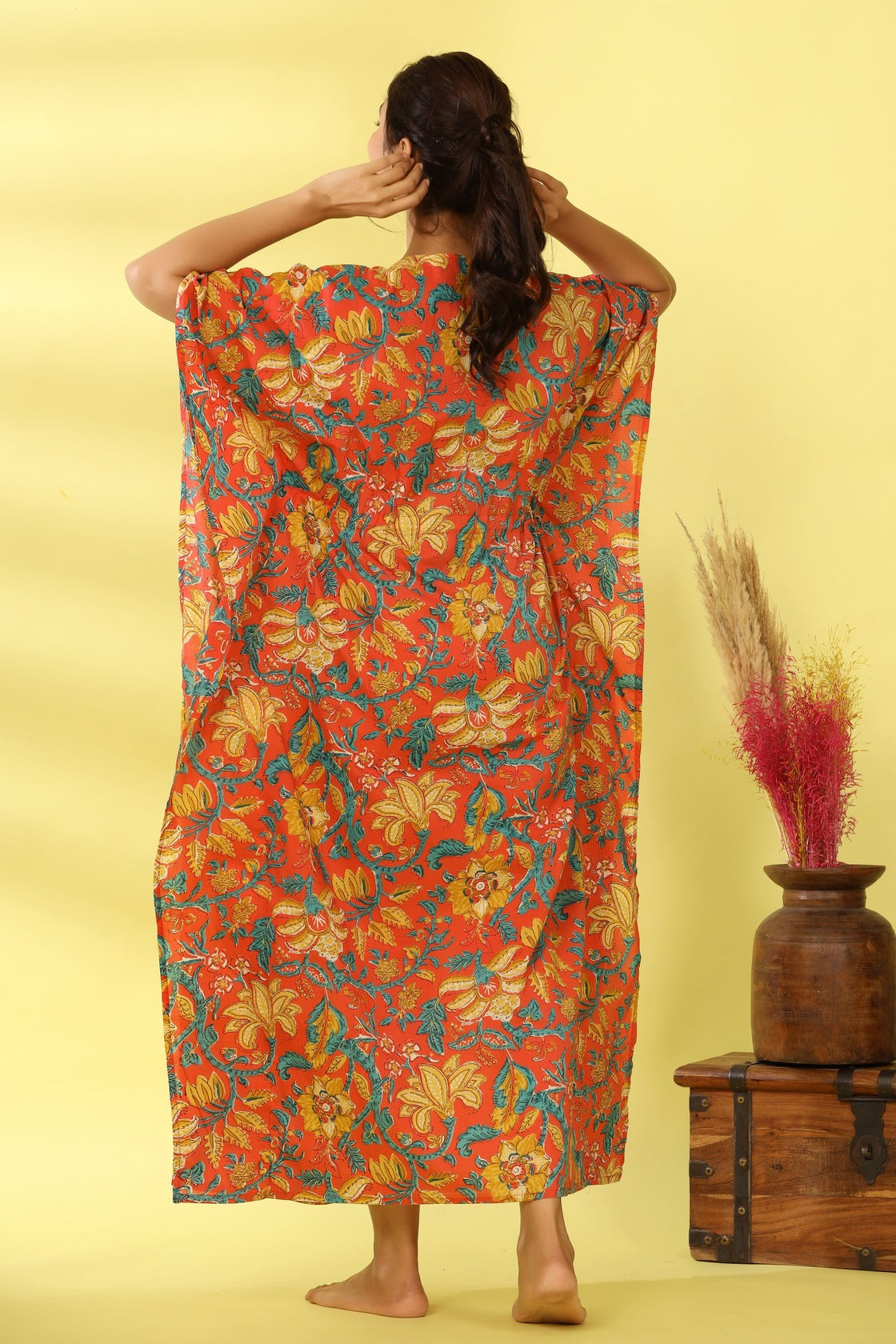 Gulmohar On Orange Maternity & Nursing Kaftan