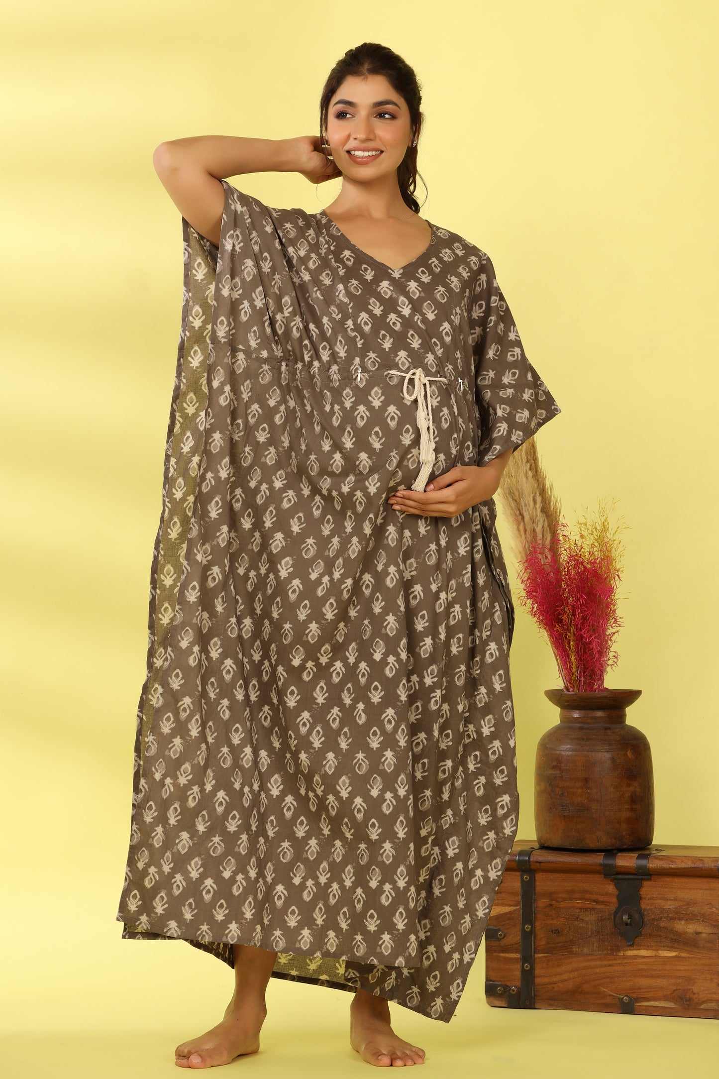 Grey Batik Maternity & Nursing Kaftan