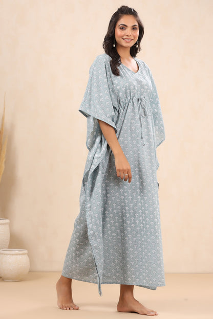 Mushrooms On Light Grey Cotton Kaftan