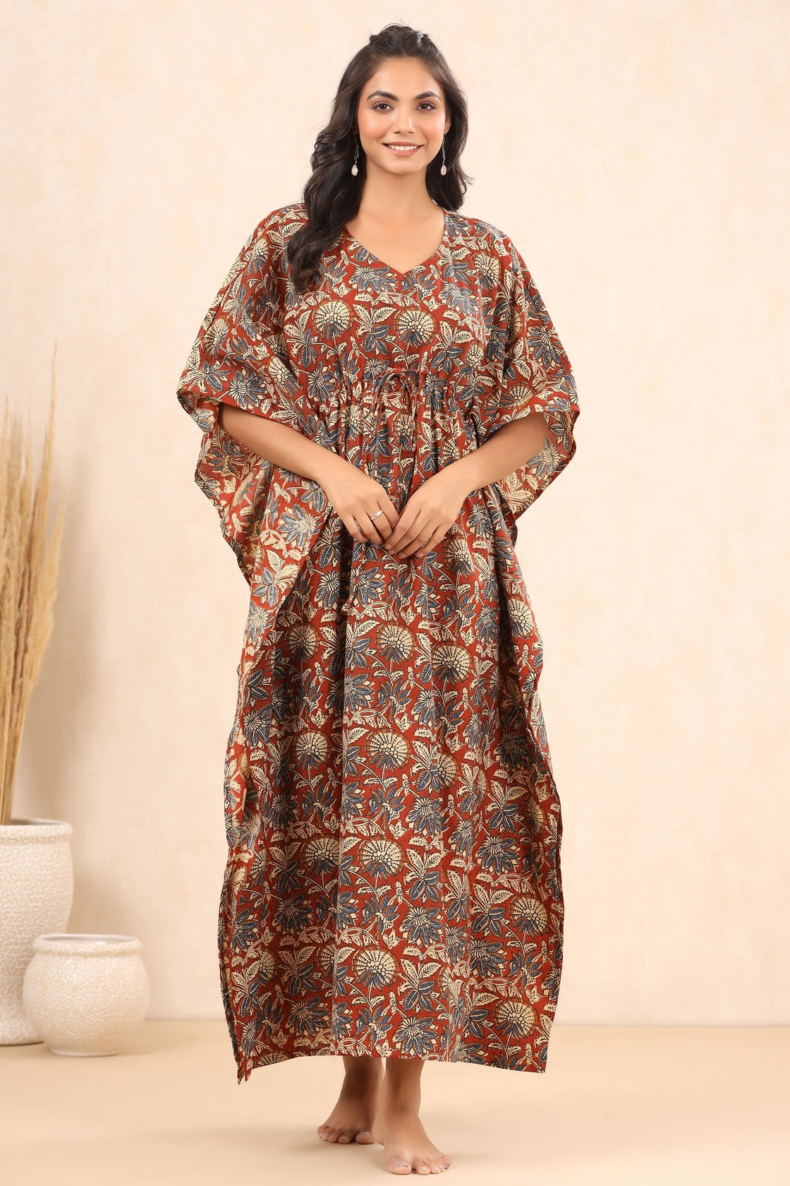 Bloom Big On Maroon Cotton Kaftan