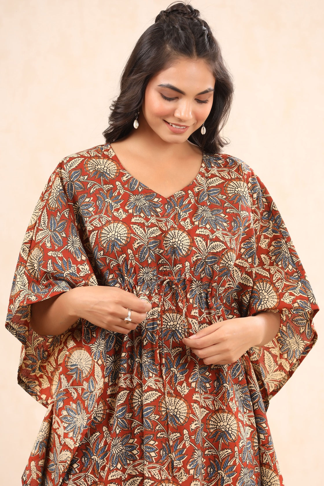 Bloom Big On Maroon Cotton Kaftan