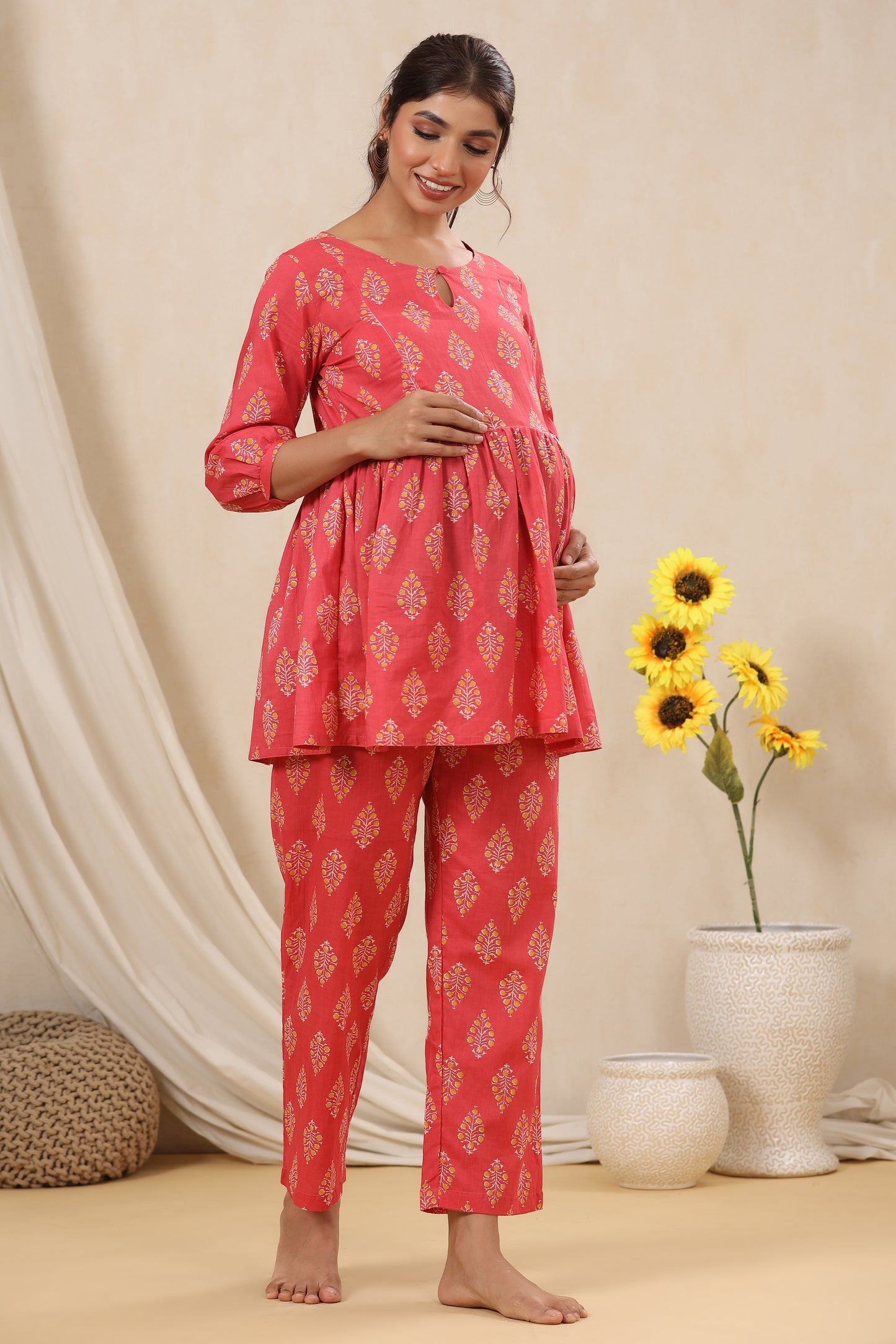 Floral Bouquet On Pink Maternity & Nursing Set