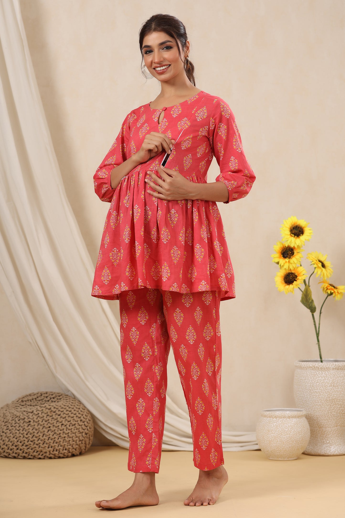 Floral Bouquet On Pink Maternity & Nursing Set