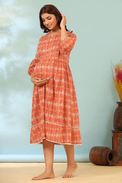 Playful Mosaic On Orange Maternity & Nursing Dress