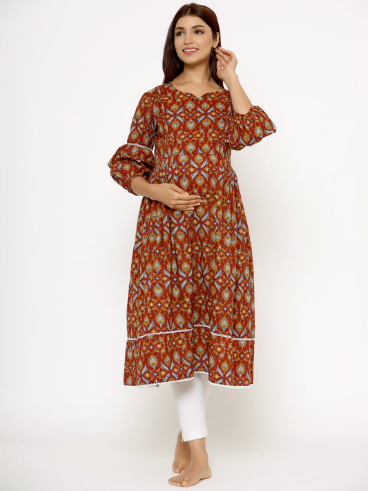 Complete Harmony Red Maternity & Nursing Kurta