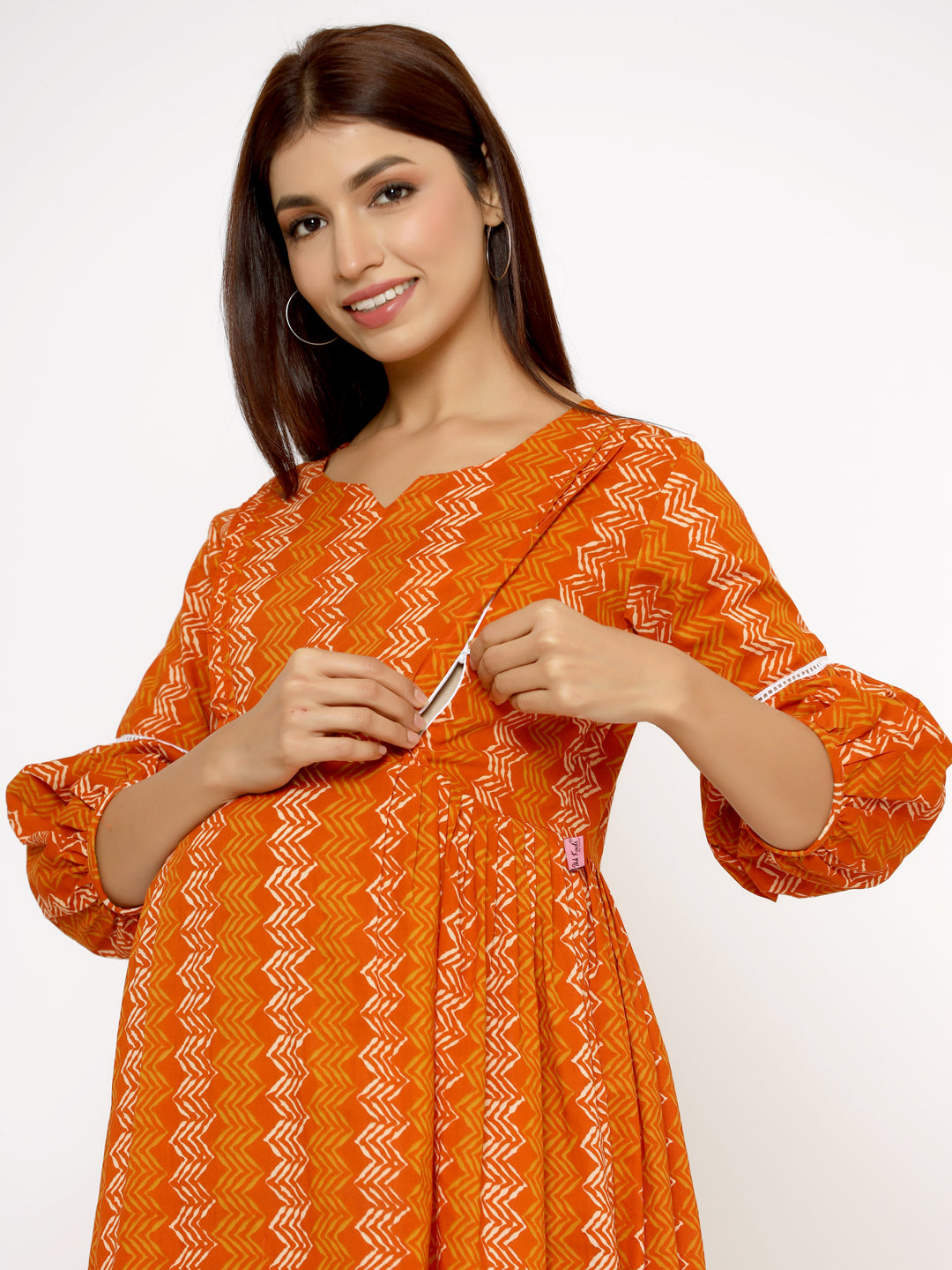 ZigZag on Orange Maternity & Nursing Kurta