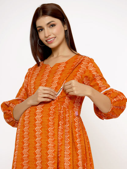 ZigZag on Orange Maternity & Nursing Kurta