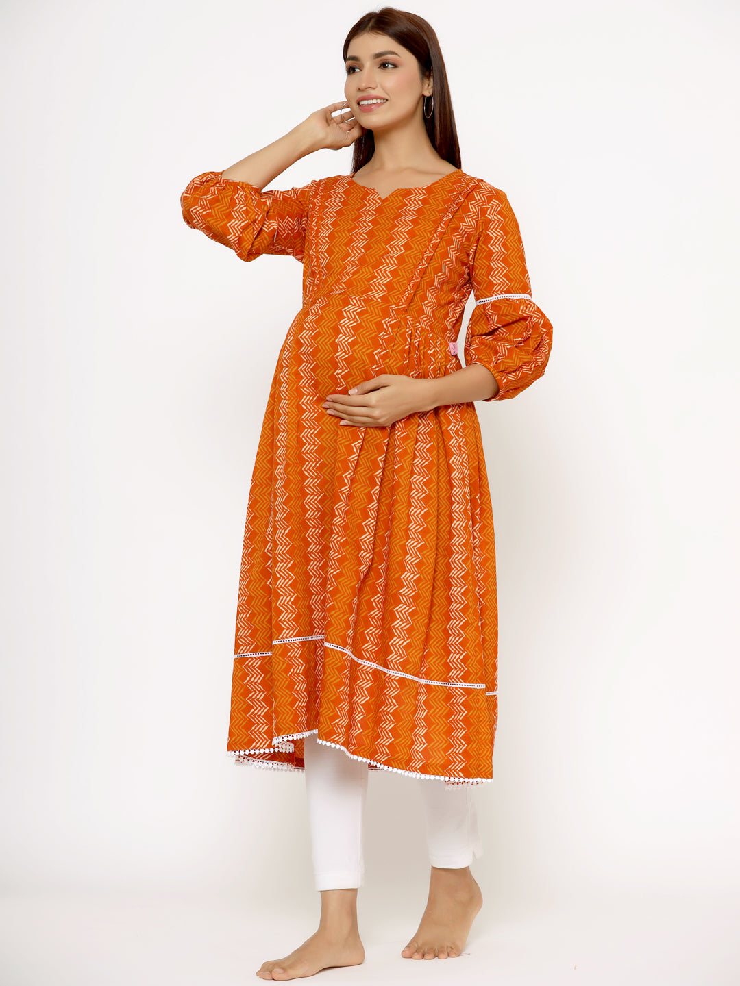 ZigZag on Orange Maternity & Nursing Kurta