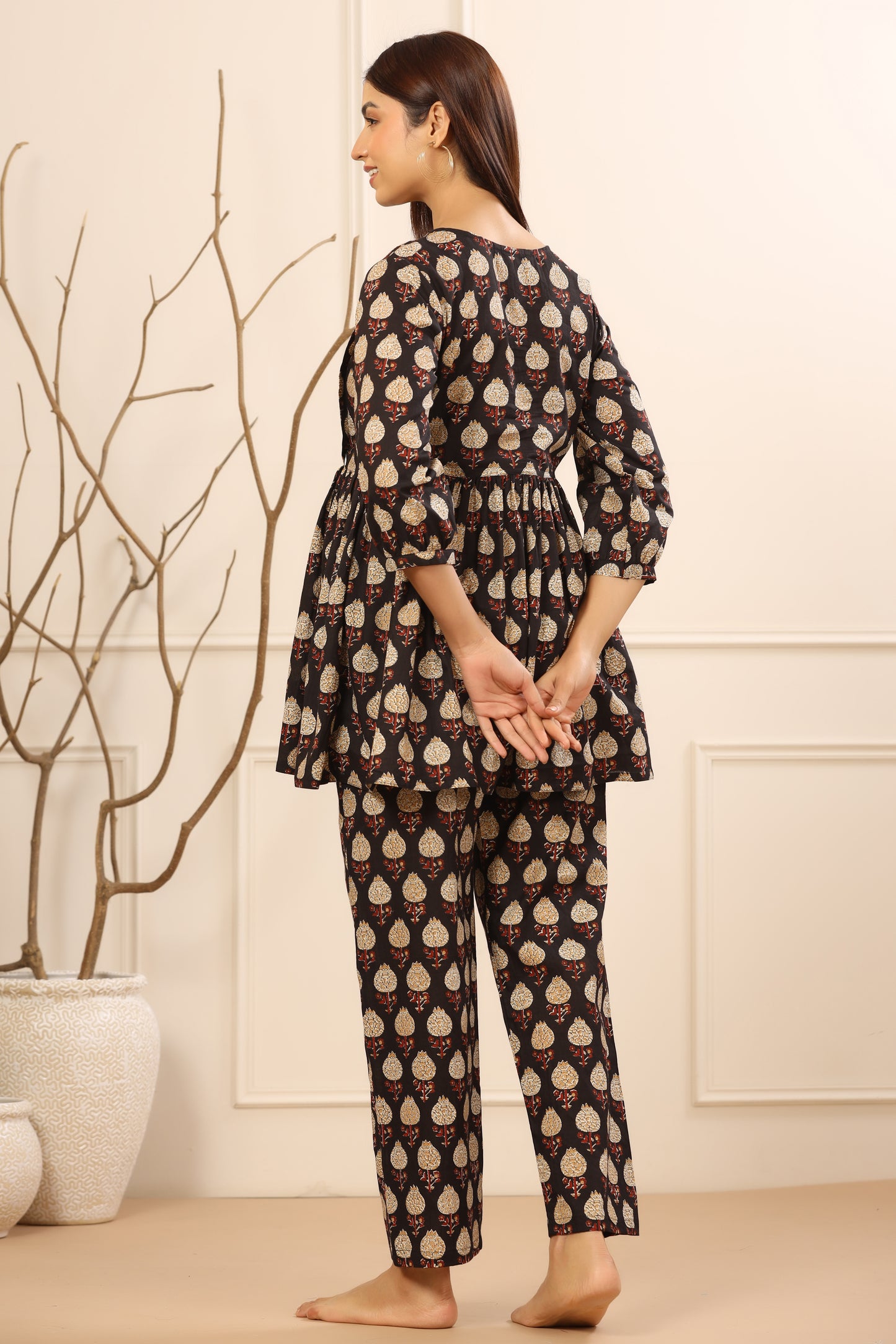 Bagh Print On Black Maternity & Nursing Set