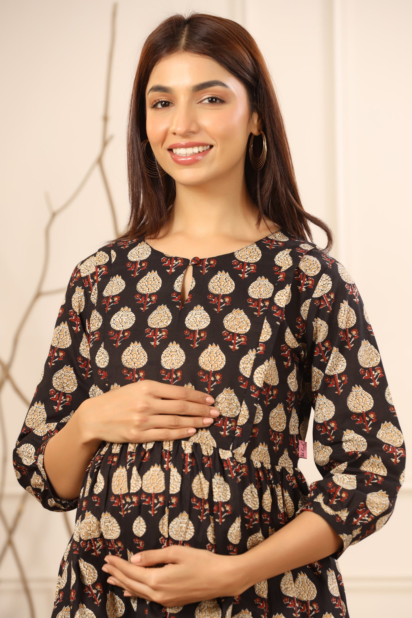 Bagh Print On Black Maternity & Nursing Set