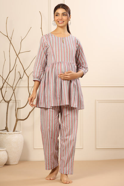 Multicolor Zig Zag Maternity & Nursing Set