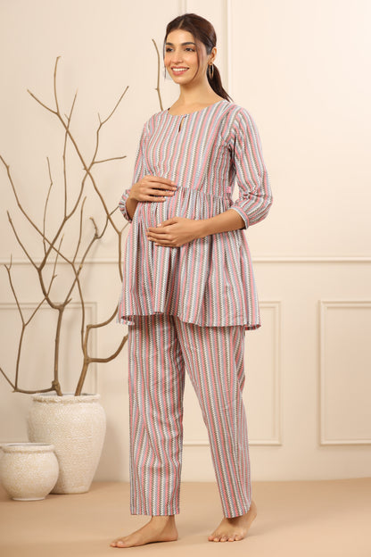 Multicolor Zig Zag Maternity & Nursing Set