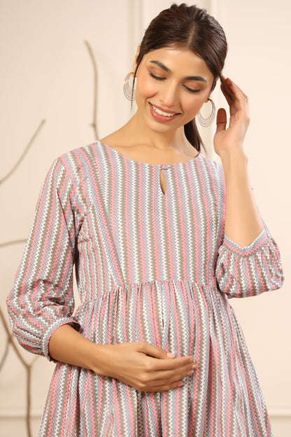 Multicolor Zig Zag Maternity & Nursing Set