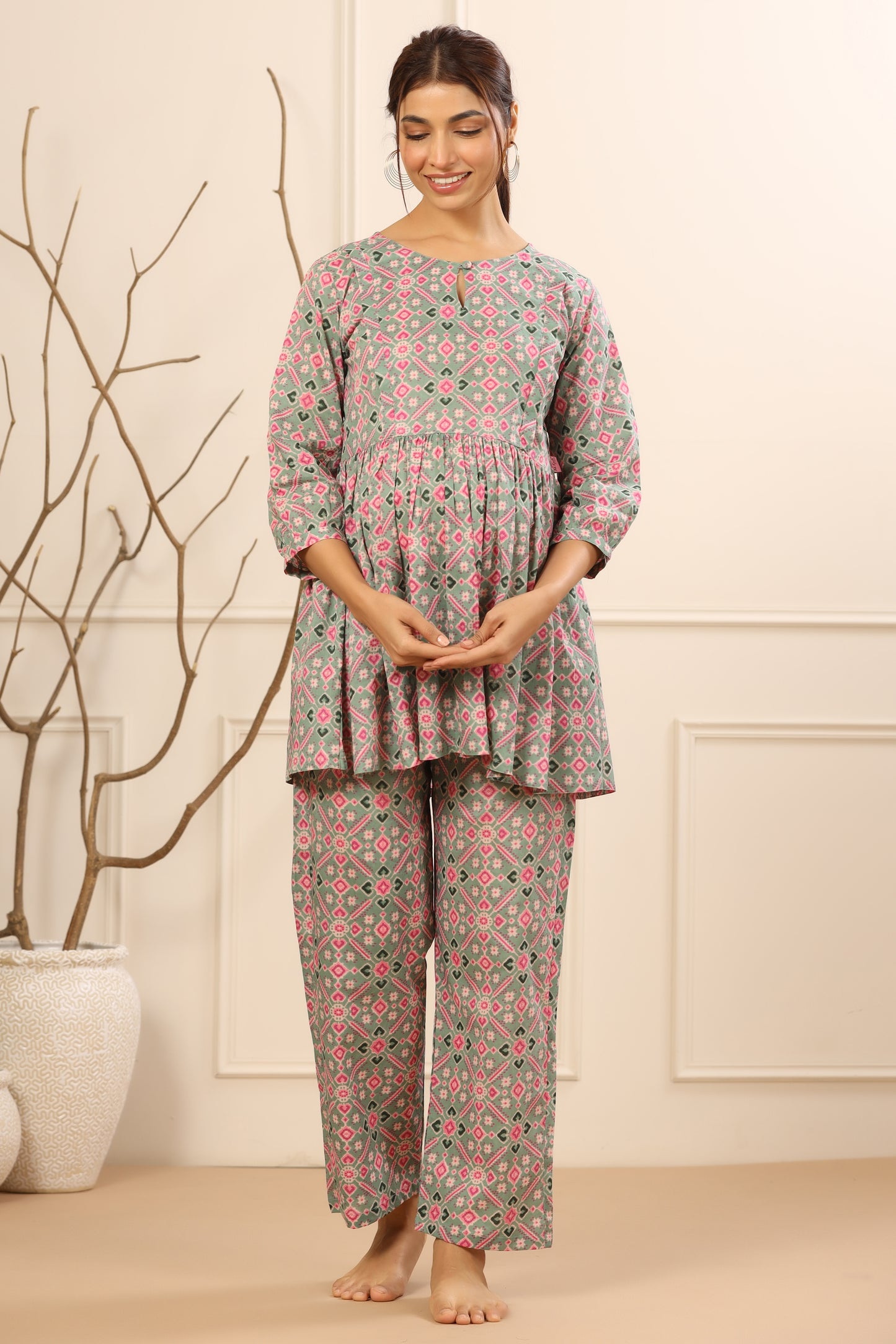 Patola Print On Green Maternity & Nursing Set