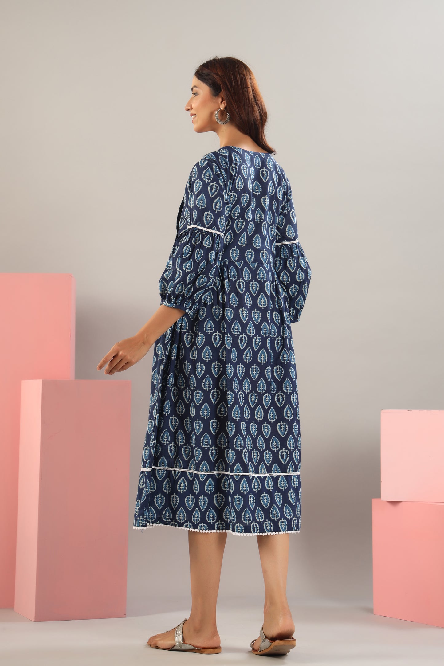 Indigo Leaf Maternity & Nursing Dress