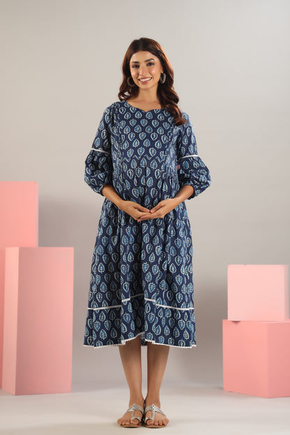 Indigo Leaf Maternity & Nursing Dress