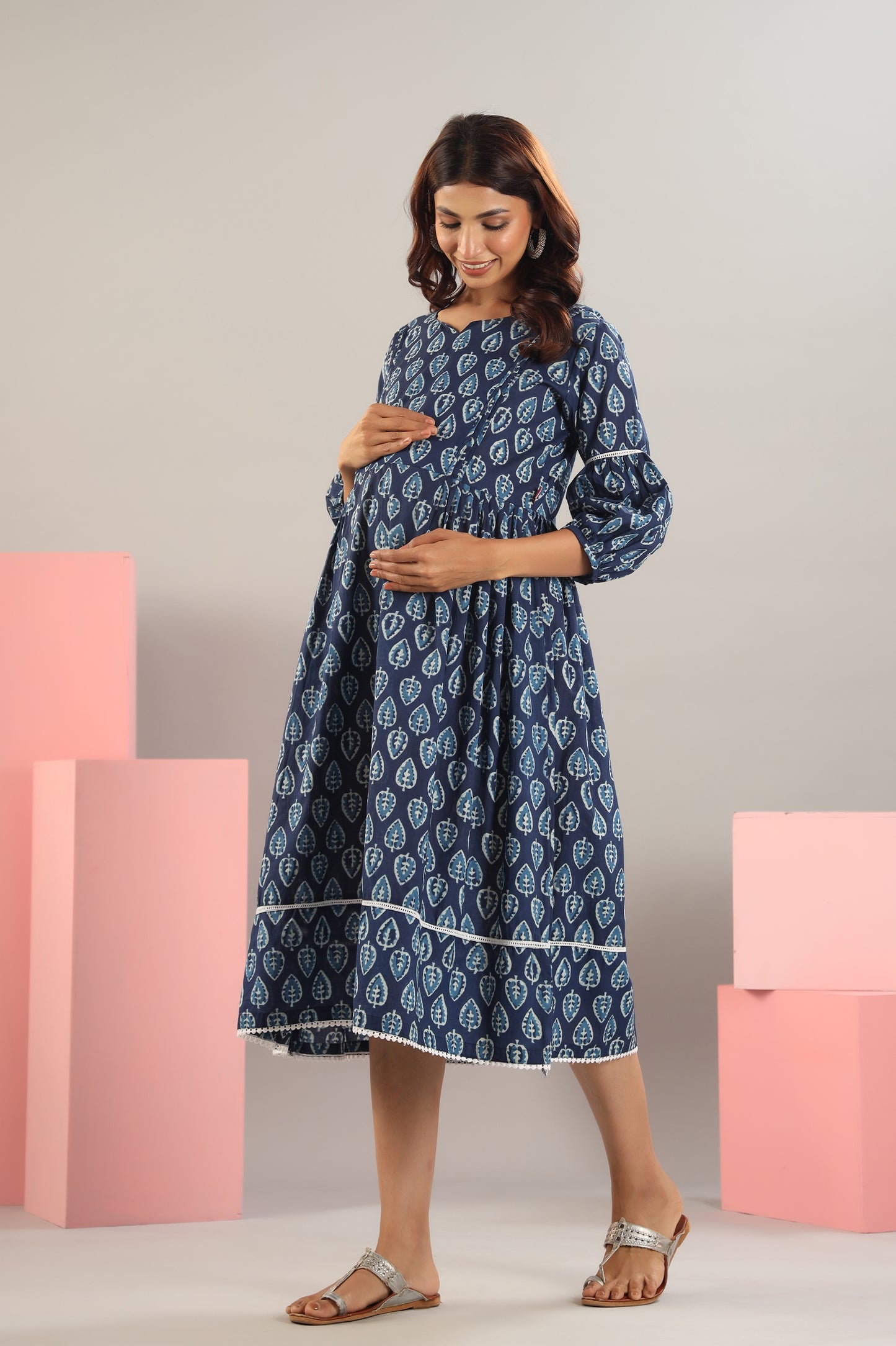 Indigo Leaf Maternity & Nursing Dress