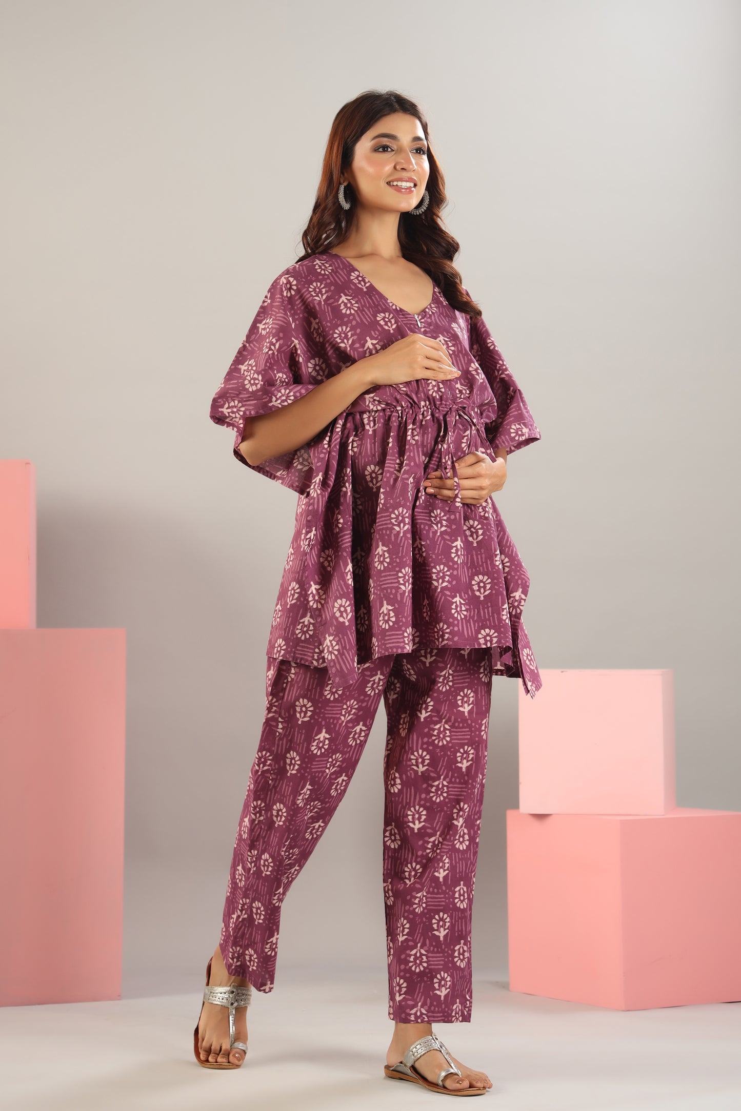 Plum Delight Maternity & Nursing Kaftan Set