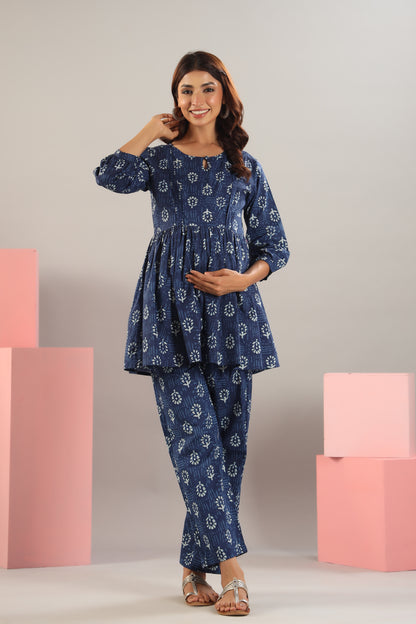 Floweret On Indigo Maternity & Nursing Set