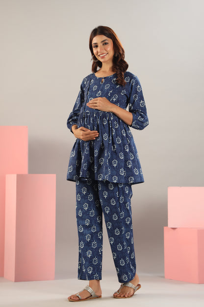 Floweret On Indigo Maternity & Nursing Set