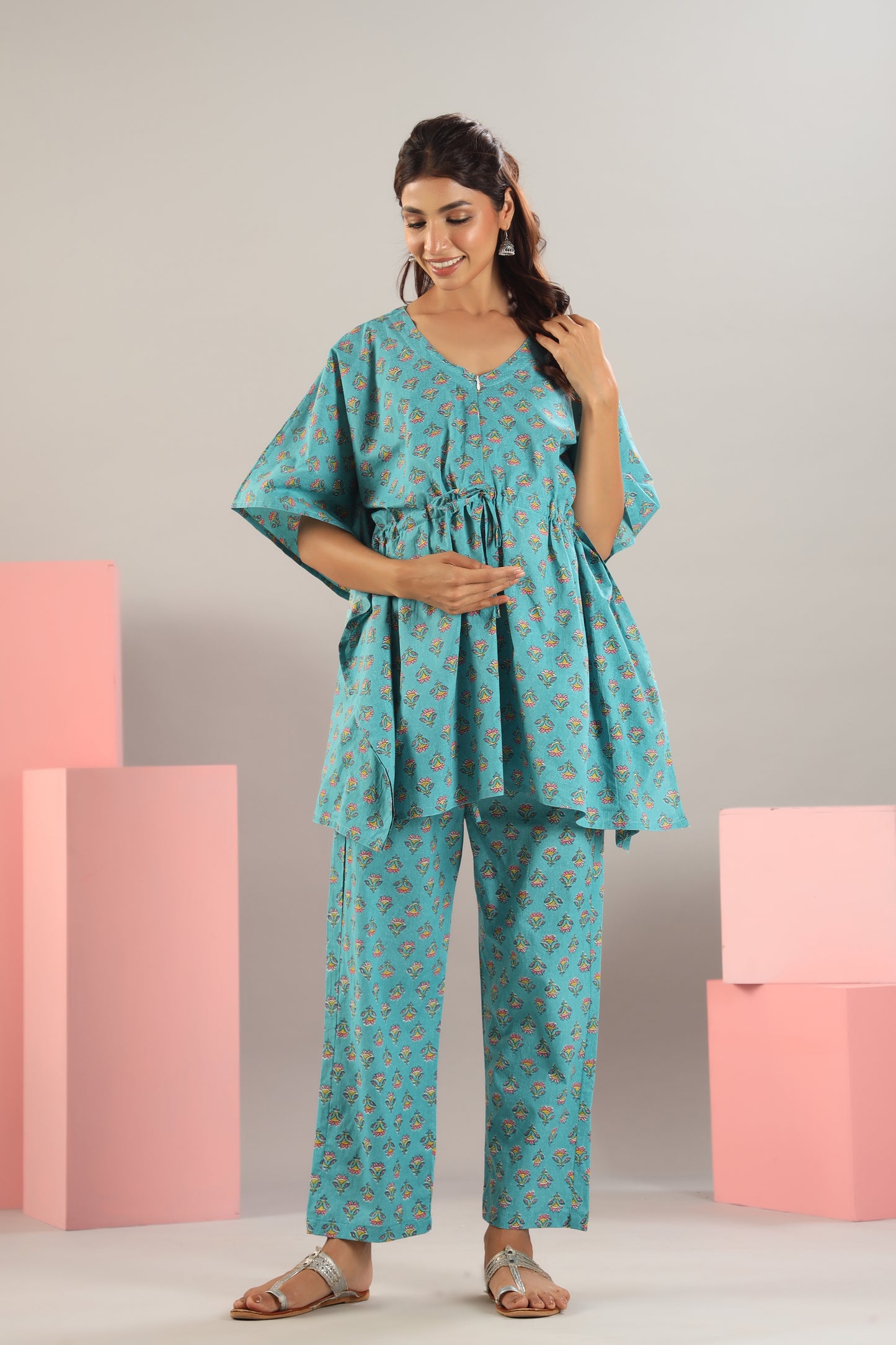 Cheeky Blue Maternity & Nursing Kaftan Set