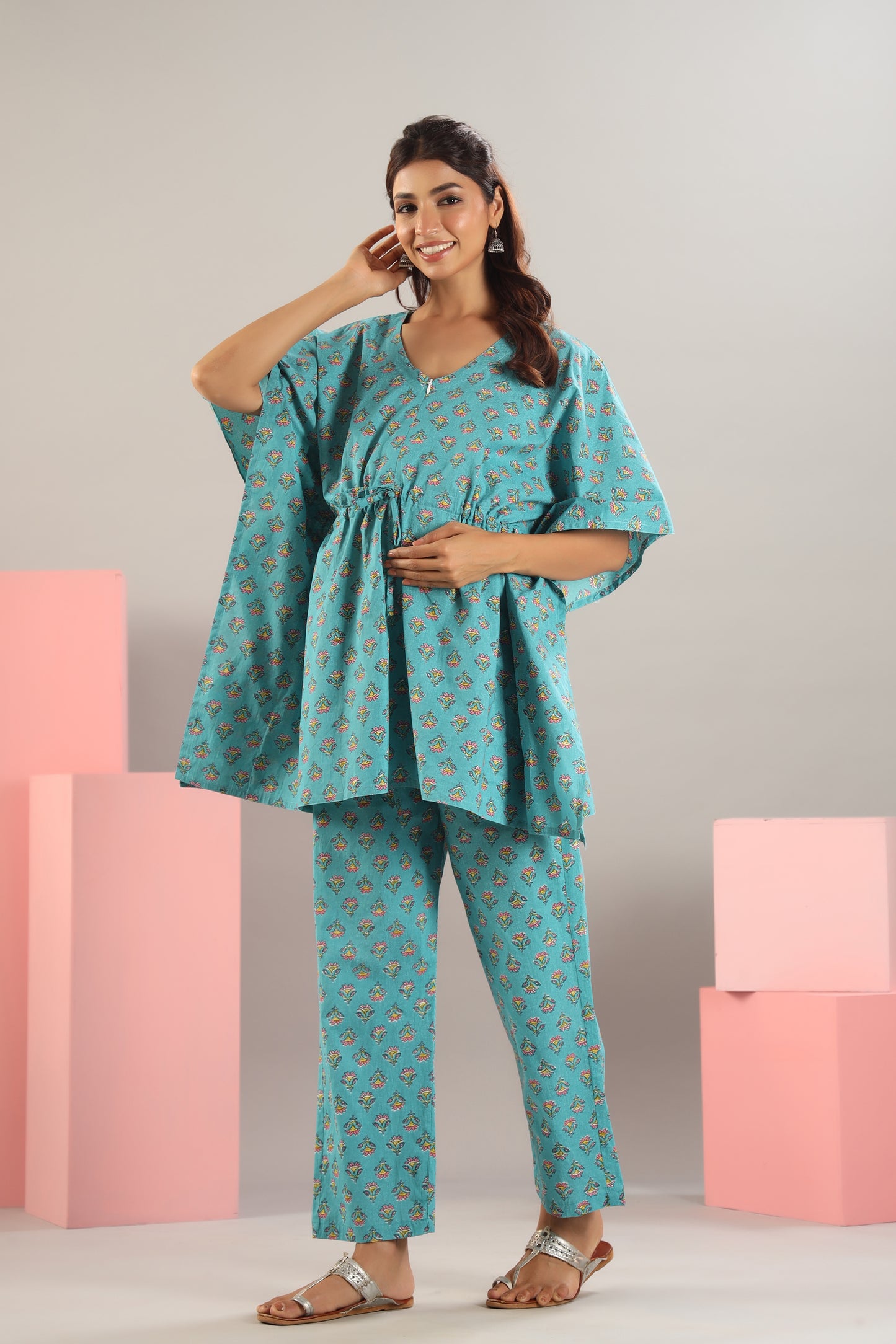 Cheeky Blue Maternity & Nursing Kaftan Set