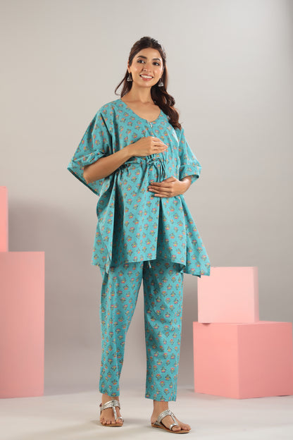 Cheeky Blue Maternity & Nursing Kaftan Set