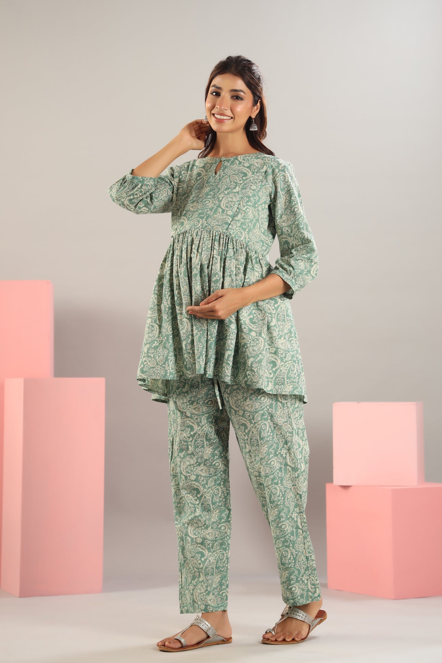 Paisley Charm on Green Maternity & Nursing Set