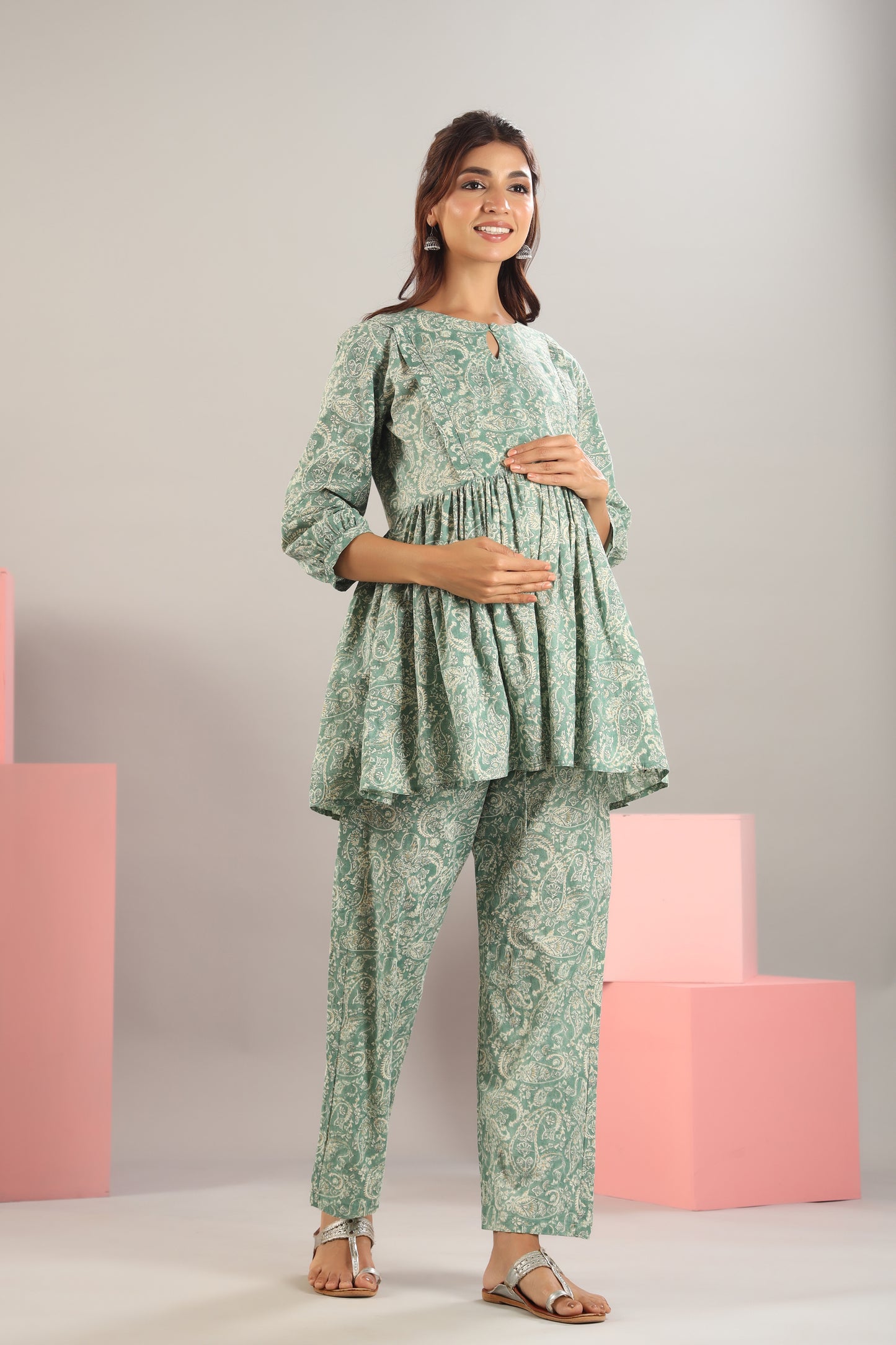 Paisley Charm on Green Maternity & Nursing Set