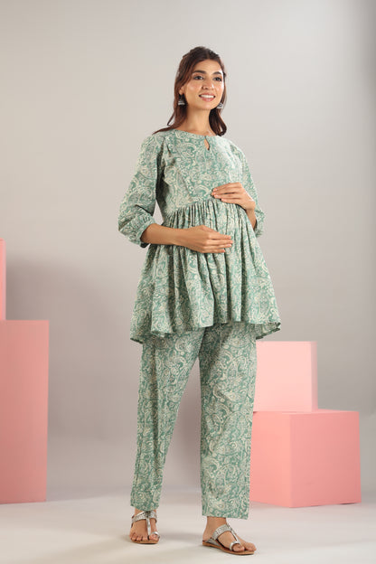 Paisley Charm on Green Maternity & Nursing Set