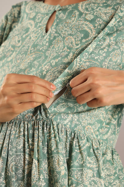 Paisley Charm on Green Maternity & Nursing Set
