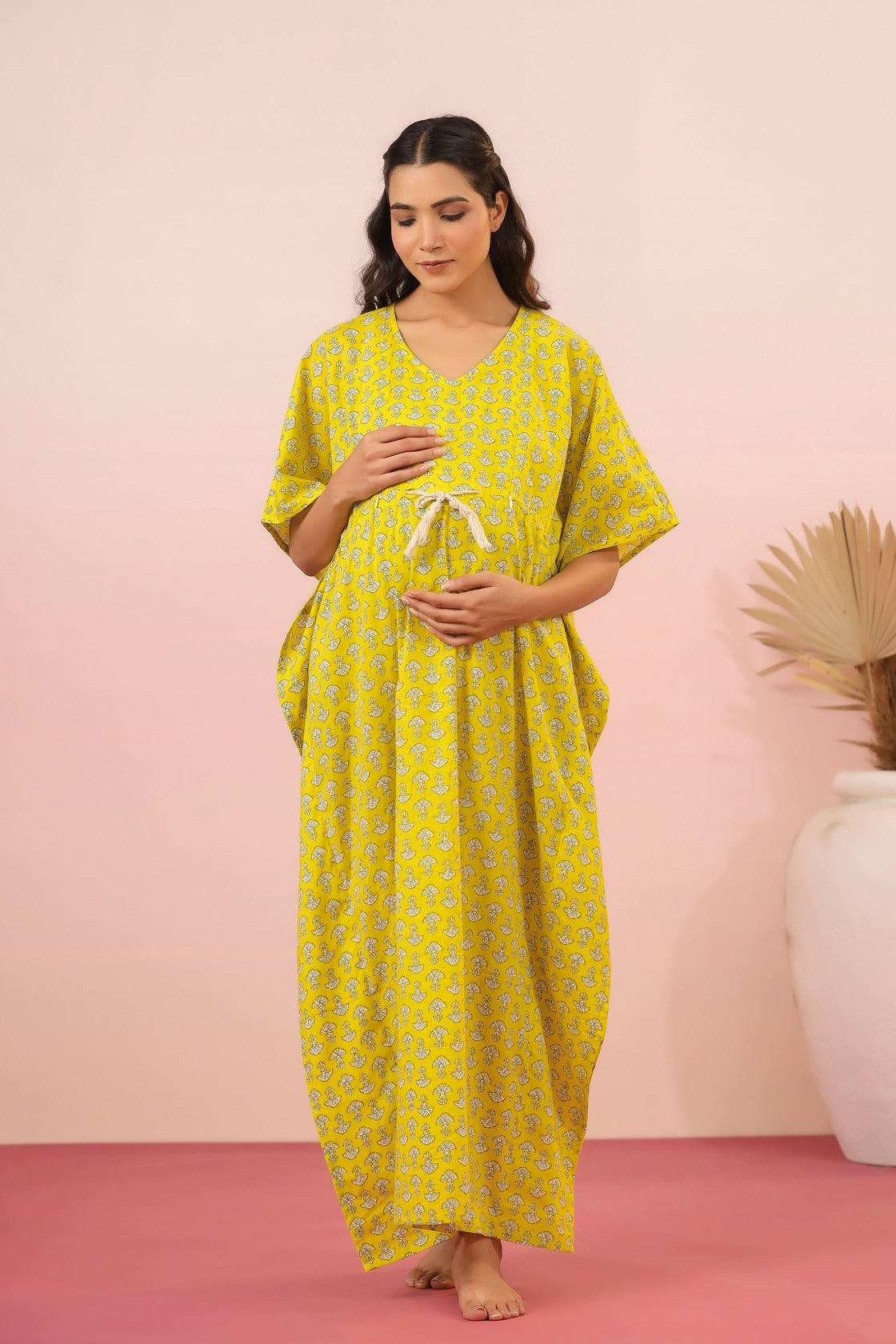 Mushrooms On Yellow Maternity & Nursing Kaftan