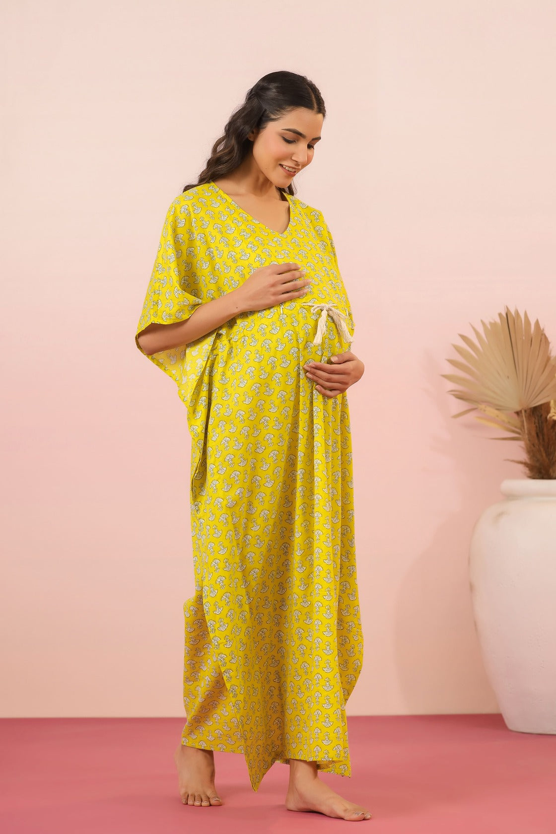 Mushrooms On Yellow Maternity & Nursing Kaftan