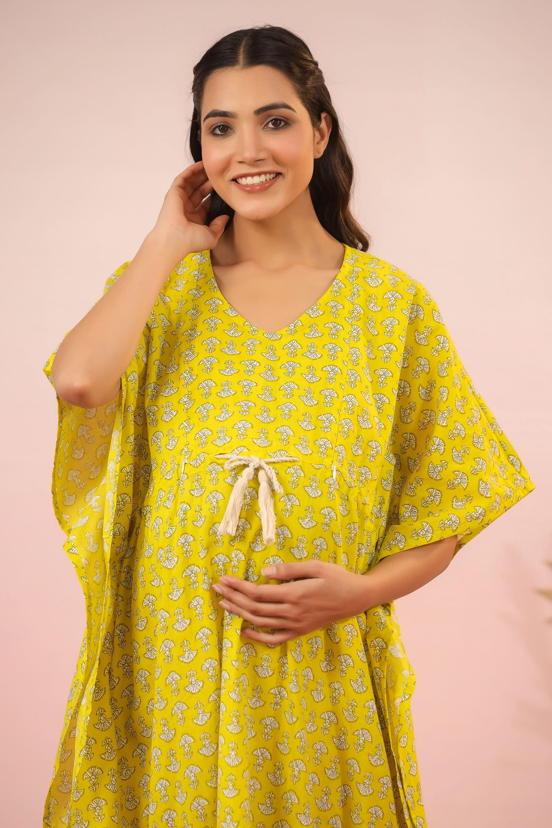 Mushrooms On Yellow Maternity & Nursing Kaftan