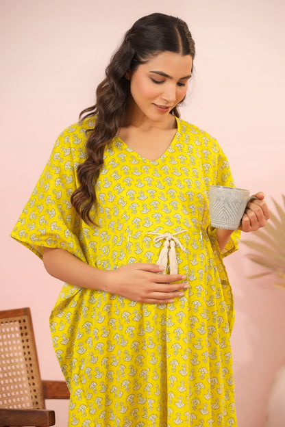 Mushrooms On Yellow Maternity & Nursing Kaftan