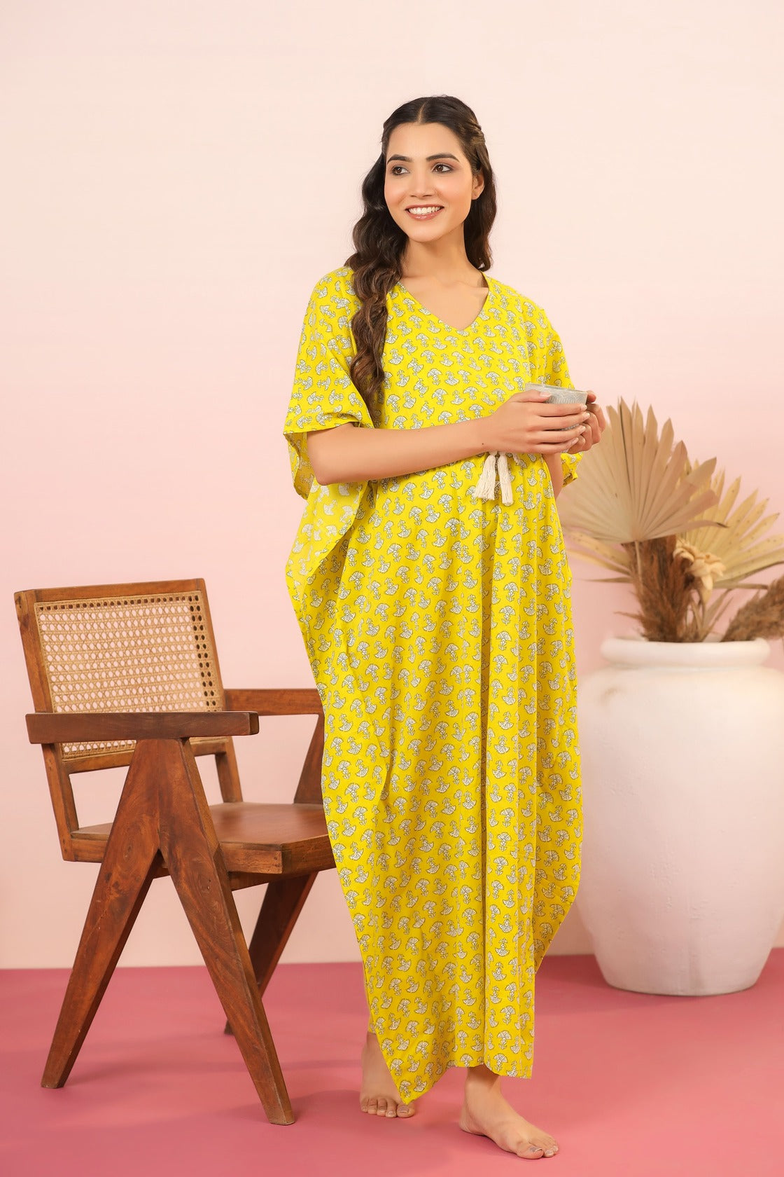 Mushrooms On Yellow Maternity & Nursing Kaftan