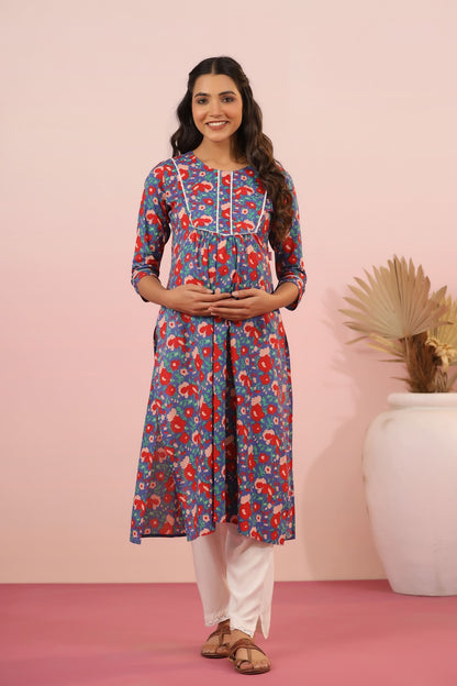 Abstract Floral Maternity & Nursing Kurta