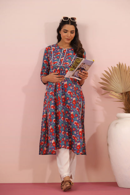 Abstract Floral Maternity & Nursing Kurta