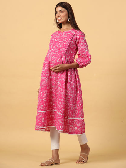 Abstract Print Overlay Maternity & Nursing Kurta
