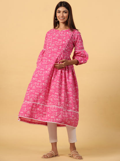 Abstract Print Overlay Maternity & Nursing Kurta