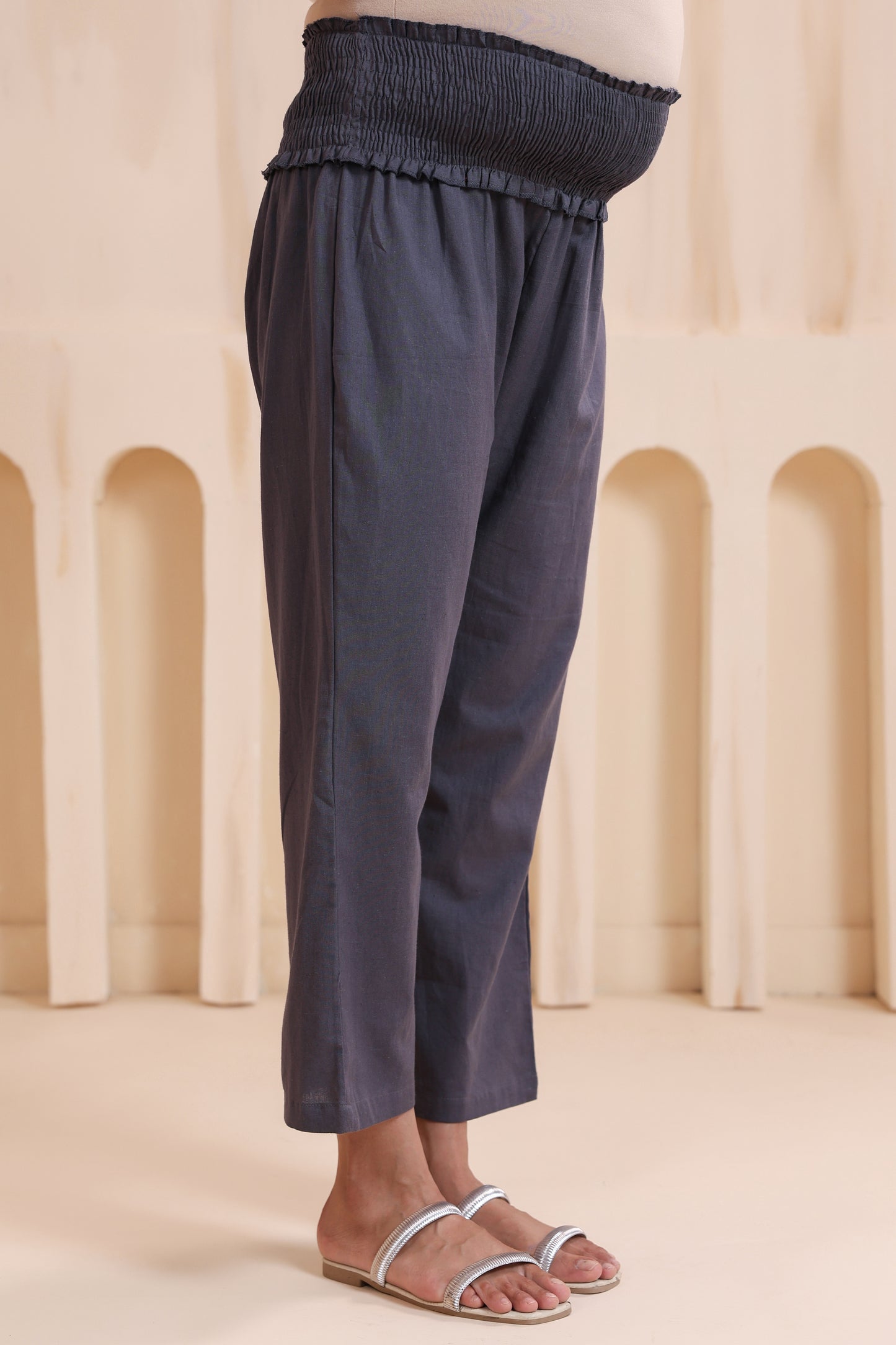 Slate Grey Cotton High Rise Maternity Pant