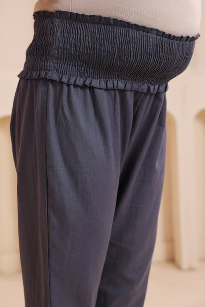 Slate Grey Cotton High Rise Maternity Pant