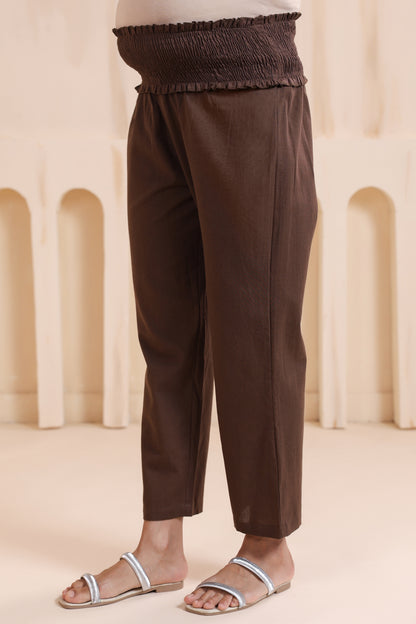 Cocoa Brown Cotton High Rise Maternity Pant