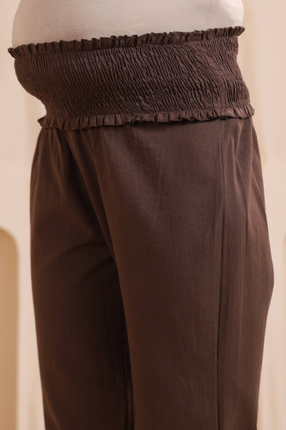 Cocoa Brown Cotton High Rise Maternity Pant