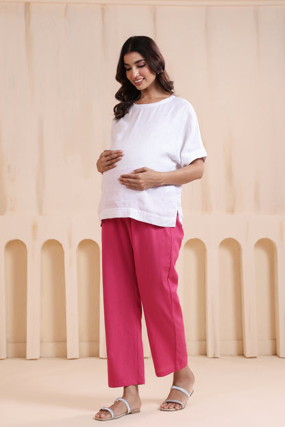 Rose Pink Cotton High Rise Maternity Pant