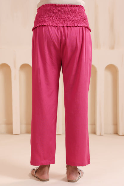 Rose Pink Cotton High Rise Maternity Pant