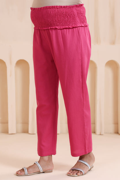 Rose Pink Cotton High Rise Maternity Pant