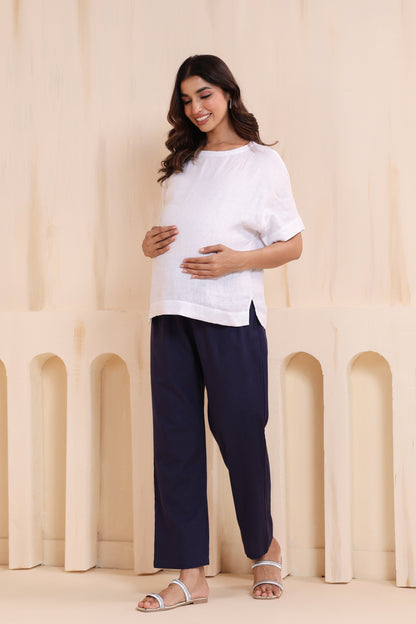Sailing Blue Cotton High Rise Maternity Pant