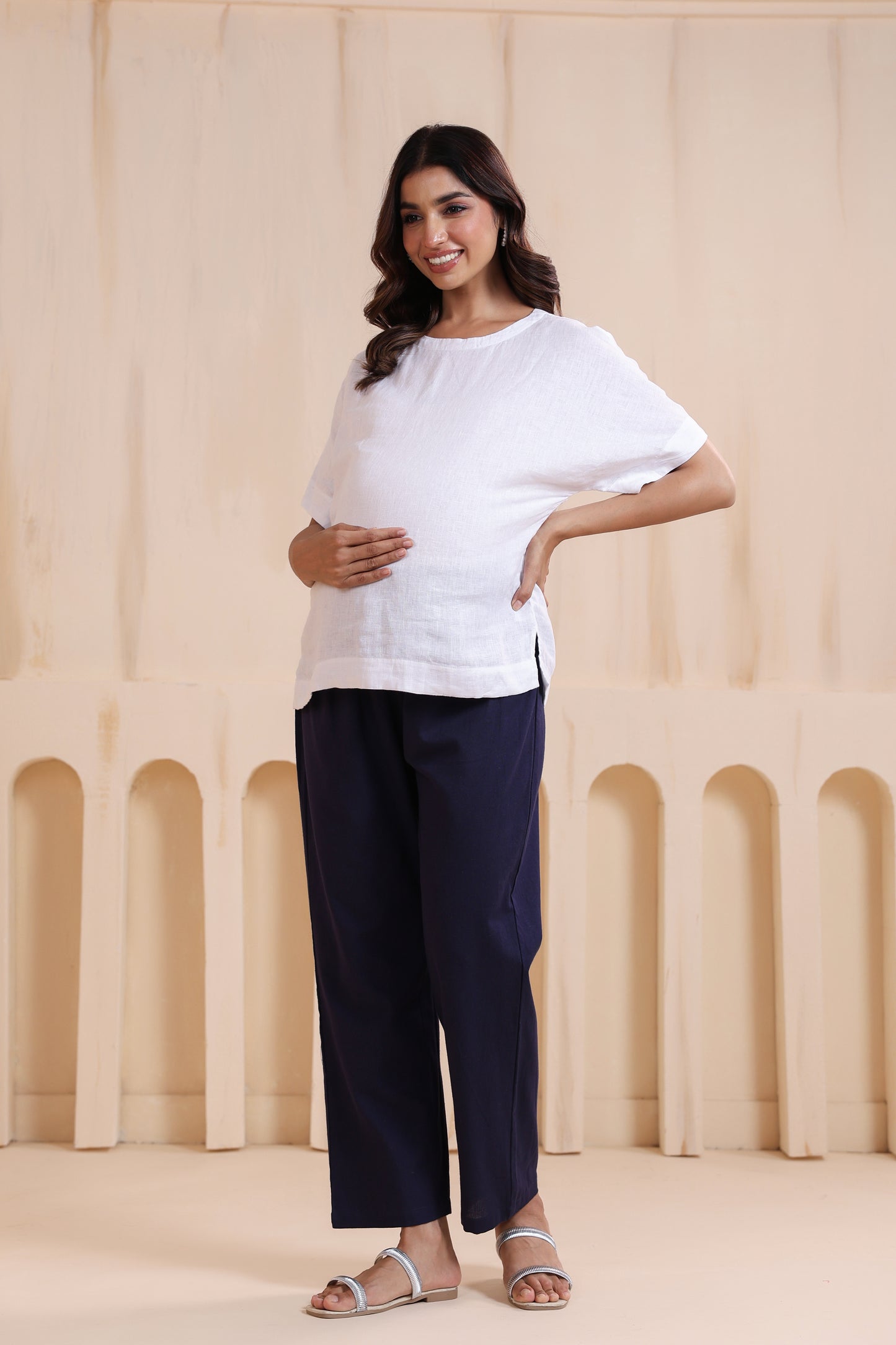 Sailing Blue Cotton High Rise Maternity Pant